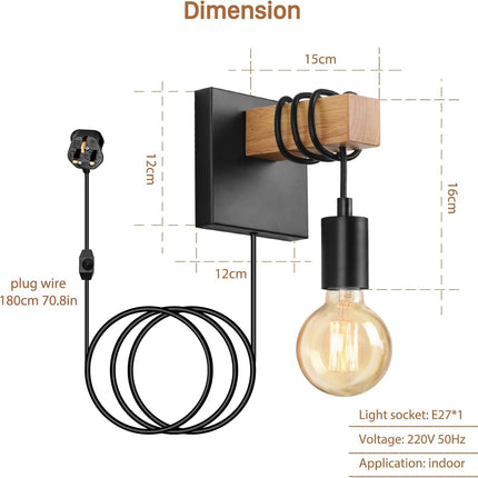 Lightess 2-Pack Plug-In Wall Lights – Dimmable Wood Sconces with Switch Black