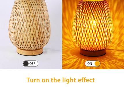 Schindora Boho Bamboo Table Lamp – Handmade Wicker Bedside Light