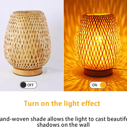 Schindora Boho Bamboo Table Lamp – Handmade Wicker Bedside Light