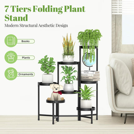 Corner Plant Stand Metal 7 Tier Tall Flower Pot Shelf Indoor Outdoor White