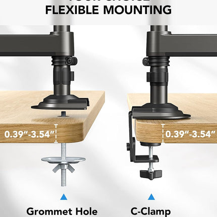 Dual Monitor Stand Long Arms 13 to 32 Inch Taller Adjustable Mount HUANUO