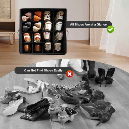 Shoe Organizer 16 Grid Adjustable with Clear Dust Cover Foldable Storage Hiyorsoa