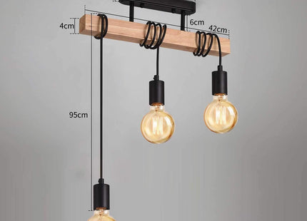 Lightess 3-Head Black Wood Pendant Light – Vintage Semi Flush Ceiling Fixture