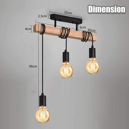 Lightess 3-Head Black Wood Pendant Light – Vintage Semi Flush Ceiling Fixture