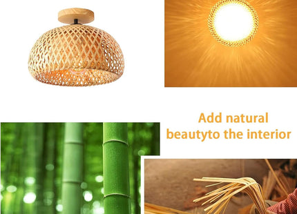 Bamboo Ceiling Light Rattan Semi Flush Mount Boho Farmhouse Lamp Schindora