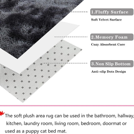 Grey Round Shag Rug 120cm Fluffy Faux Fur Soft Carpet Dark Grey ConCusT