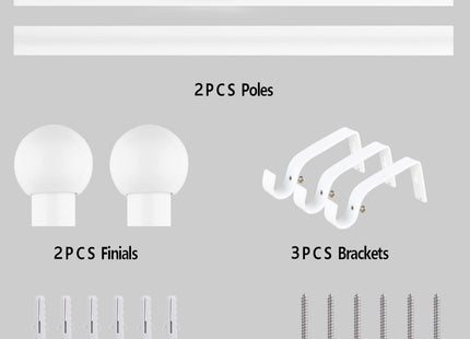 16/19mm Dia 120-210cm Extendable Curtain Pole Set, White, Ball Finials 48-84inch