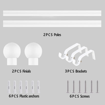 16/19mm Dia 120-210cm Extendable Curtain Pole Set, White, Ball Finials 48-84inch