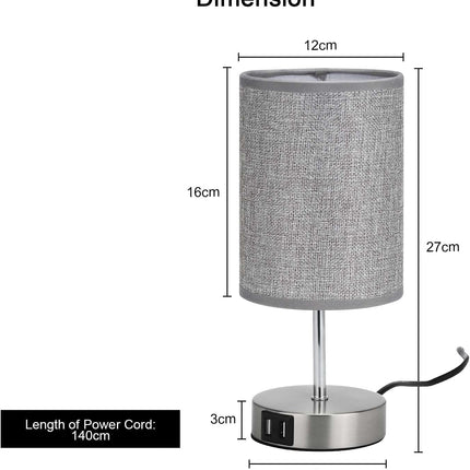 Lightess 2x Touch Bedside Lamps Grey, USB, Dimmable, E14 Bulbs Included – Round