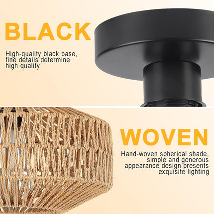 Schindora Boho Rattan Ceiling Light – E27 Rustic Braided Lamp Shade
