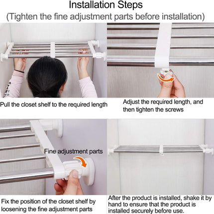 Tension Shelf Expandable Rod Closet System 5 Bar Clothes Rack 50-80cm Hershii