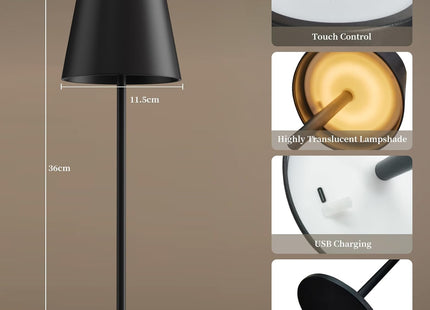 Rechargeable Table Lamp 2 Pack Dimmable 3000K Cordless Black Trayvespace