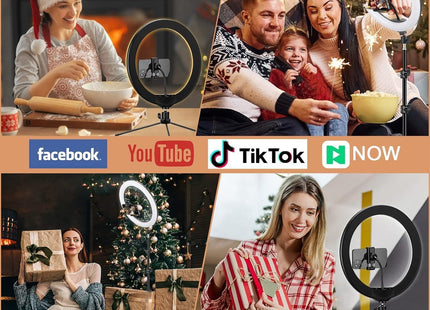 LIPETY 13'' Selfie Ring Light with Tripod, Phone Holder, 3-Color Dimmable LED