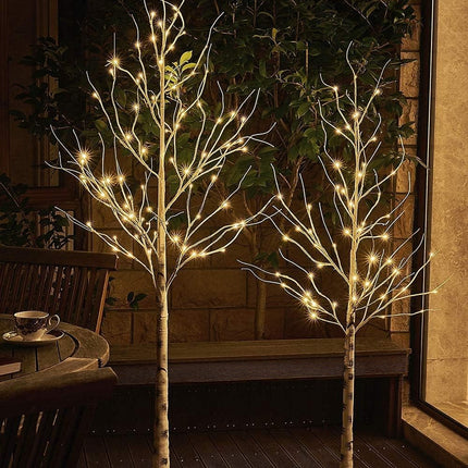 EAMBRITE White Christmas Twig Trees Set 6FT, 5FT - Warm White LEDs, Timer