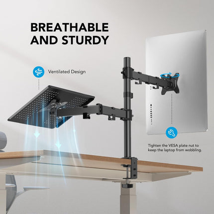 HUANUO Monitor Arm with Laptop Tray, 13–32" Screen & 17" Notebook