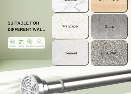 Stainless Steel Shower Curtain Rod 160–270cm Extendable No Drill Tension Pole