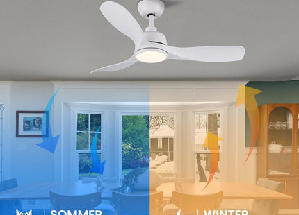 CJOY 42" White Ceiling Fan with Light & Remote, 3 Blades, Quiet DC Motor, Timer