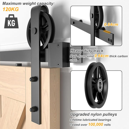 Sliding Barn Door Kit 8FT Heavy Duty Black Steel Top Loading Track SANKEYTEW