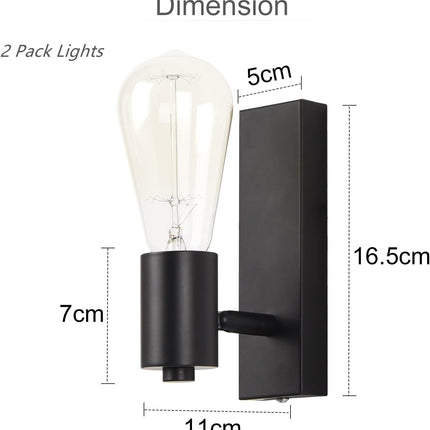 Industrial Wall Lights 2 Pack Rotatable E27 Rustic Wall Sconce Black Lightess