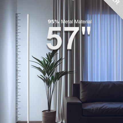 TACAHE Silver Corner Floor Lamp – Dimmable LED Mood Light with Remote, 57"