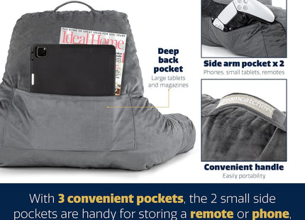 Grey Reading Pillow Memory Foam Cushion with Backrest Arm Support Dreamcatcher