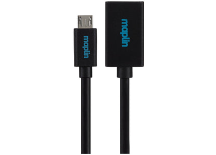 Maplin Micro USB Male to USB-A 2.0 Female Adapter Cable - Black, 0.15m