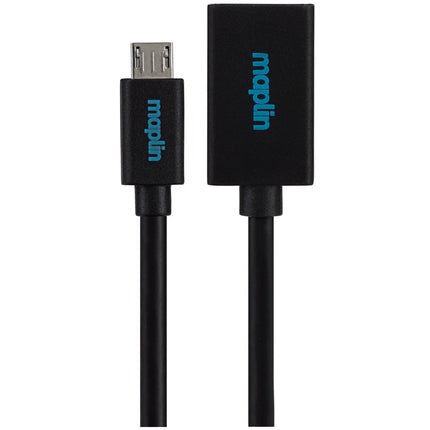 Maplin Micro USB Male to USB-A 2.0 Female Adapter Cable - Black, 0.15m