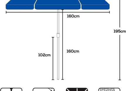 Tilting Beach Umbrella 1.6m UV20+ Portable Sun Shade Blue Sekey