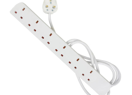 Mercury 6 Gang UK Mains Extension Lead, 2 Metre, White, 13A