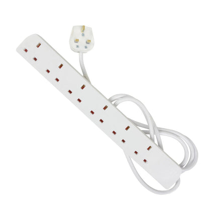 Mercury 6 Gang UK Mains Extension Lead, 2 Metre, White, 13A