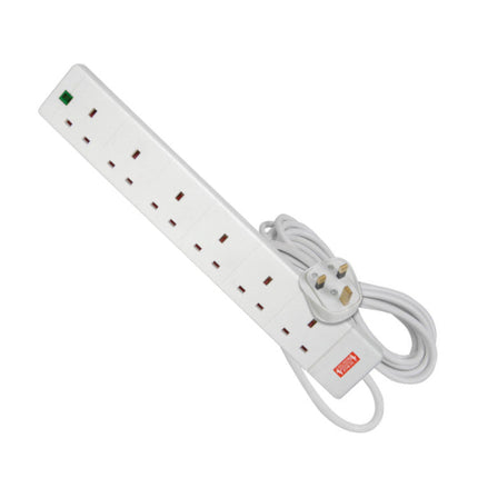 Mercury 6 Gang UK Mains Extension Lead with Surge Protection, 2 Metre