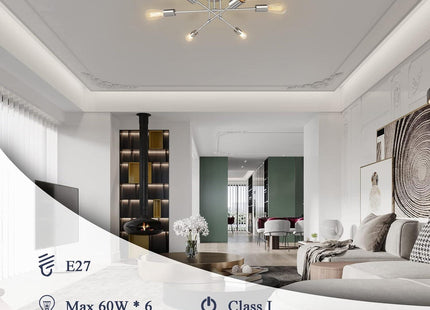 Sputnik Ceiling Light Chrome Metal 6 Light Semi Flush E27 Modern JHLBYL