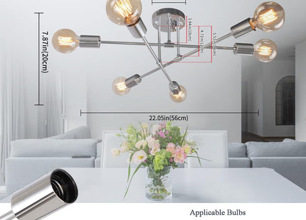 Sputnik Ceiling Light Chrome Metal 6 Light Semi Flush E27 Modern JHLBYL