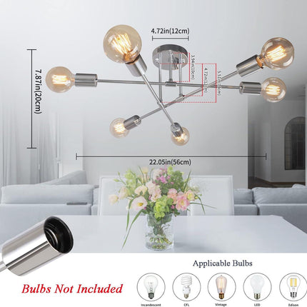 Sputnik Ceiling Light Chrome Metal 6 Light Semi Flush E27 Modern JHLBYL