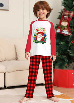 Christmas Parent-Child Clothes Set Long Sleeve T-Shirt Plaid Pants Family Matching Pajamas