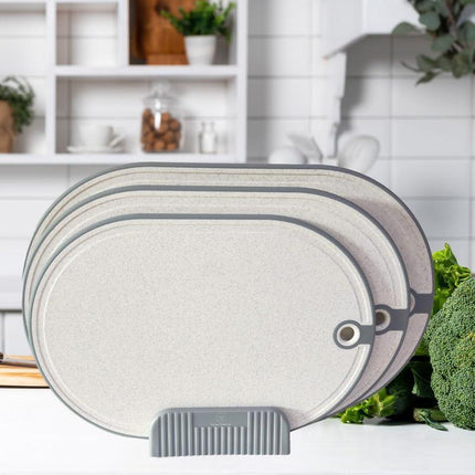 House Creative Grey Plastic Cutting Board Set 3-Piece with Storage and Handles