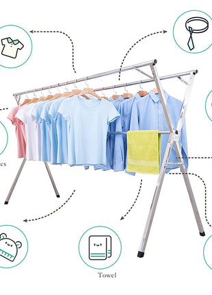 AIODE Clothes Drying Rack for Laundry Foldable, 79 inch Stainless Steel Pool Towel Rack Outdoor Free Standing Clothing Hanger Indoor