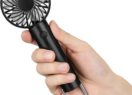 Hand-held Fan Portable Mini Fan Cooling USB Rechargeable 3 Speed With Clip Black