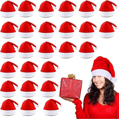 24pcs Non-Woven Cloth Santa Hat Christmas Caps for Adults and Children Christmas Red