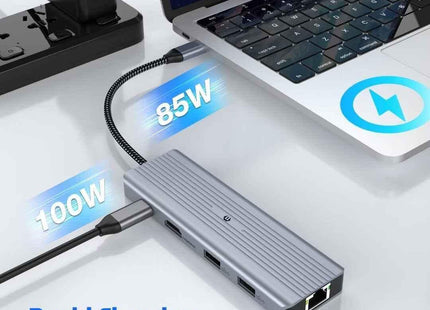 OOTDAY Multiport 10 in 1 USB C Docking Station HDMI TF Reader USB Ethernet Grey