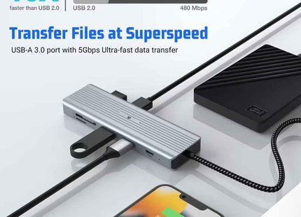 OOTDAY Multiport 10 in 1 USB C Docking Station HDMI TF Reader USB Ethernet Grey