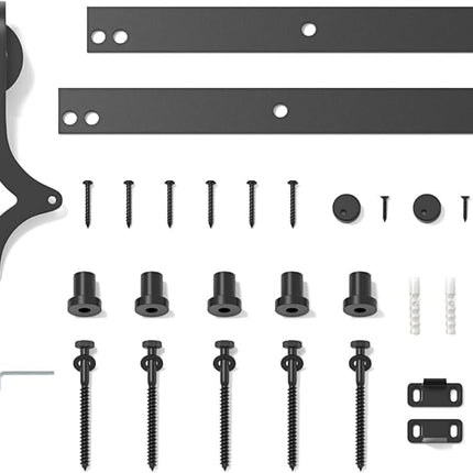 Sliding Barn Door Kit 6.6FT Heavy Duty Steel Track Black Rhombic SANKEYTEW