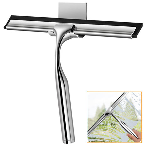 10 Inches Shower Squeegee with Strong Suction Hook & Non-Slip Handle, Stainless Steel Screen Wiper, All-Purpose Heavy-Duty Glass Door Cleaner for