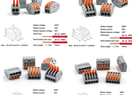 Electrical Connectors Wire Block Clamp Terminal Cable 12V 240V Reusable 265 pcs