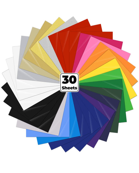 Heat Transfer Vinyl 30 Pack, Ohuhu 12" x 10" Easy to Cut & Weed Iron on Vinyl for Cricut Maker - 22 Colours Htv Bundles for DIY T-Shirt Clothing Logo