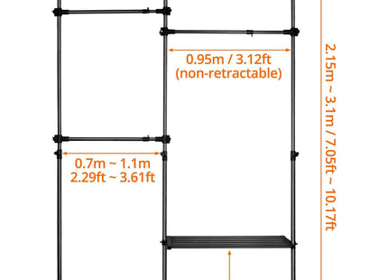 QWORK Heavy Duty Clothes Storage System, 50kg Capacity Rack for Dorms & Bedrooms