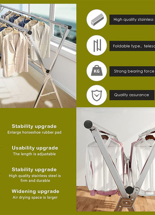 AIODE Clothes Drying Rack for Laundry Foldable, 79 inch Stainless Steel Pool Towel Rack Outdoor Free Standing Clothing Hanger Indoor
