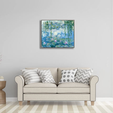 Wieco Art Framed Wall Art Water Lilies by Claude Monet Canvas Print Paintings Reproduction Modern Canvas Wall Art for Home and Office Decoration