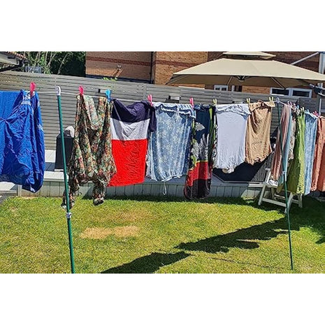 2pk of Prop Galvanised Metal Garden Washing Line Normal Outdoor Extendable Pole Cloths prop Laundry Support Extending Telescopic strong Airer