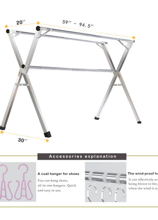 AIODE Clothes Drying Rack for Laundry Foldable, 94.5 inch Stainless Steel Pool Towel Rack Outdoor Free Standing Clothing Hanger Indoor